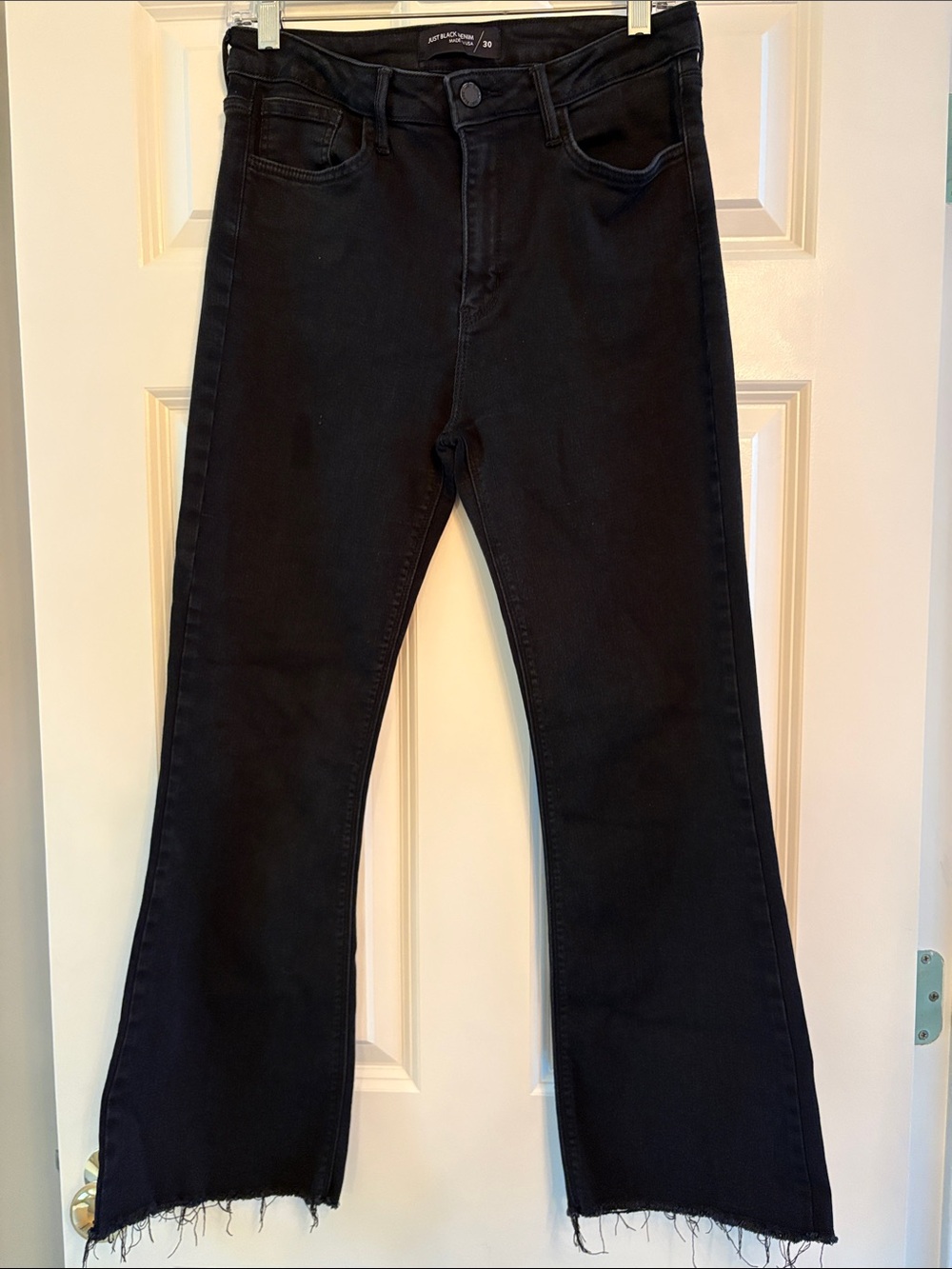 Just Black Women’s Black High-Rise Flare Jeans with Raw Hem Made in USA 30